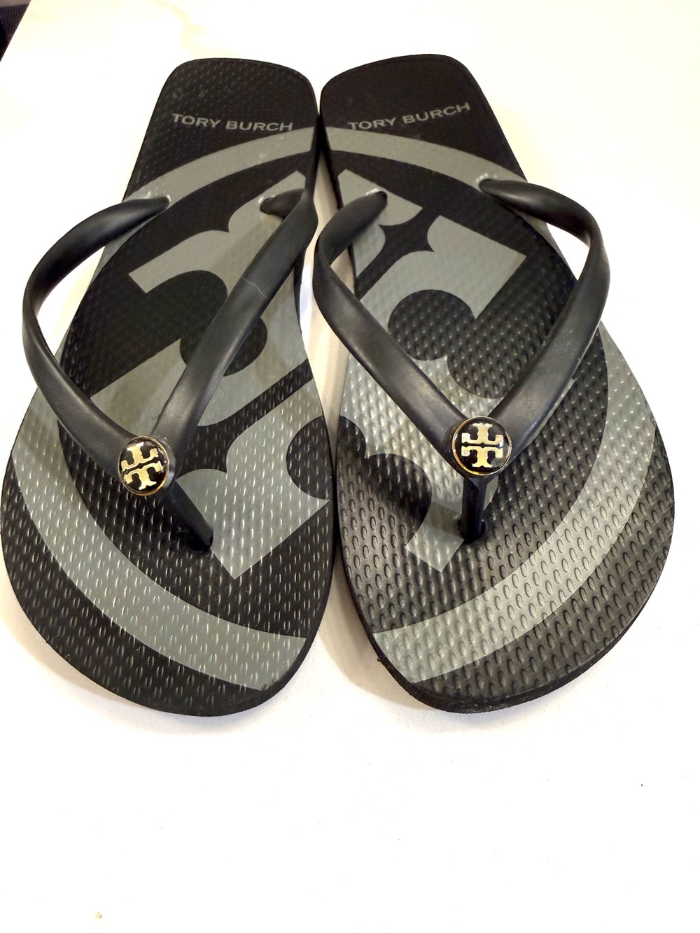 Like New! Tory Burch Black and Gray Flip Flops-Womens Size 8